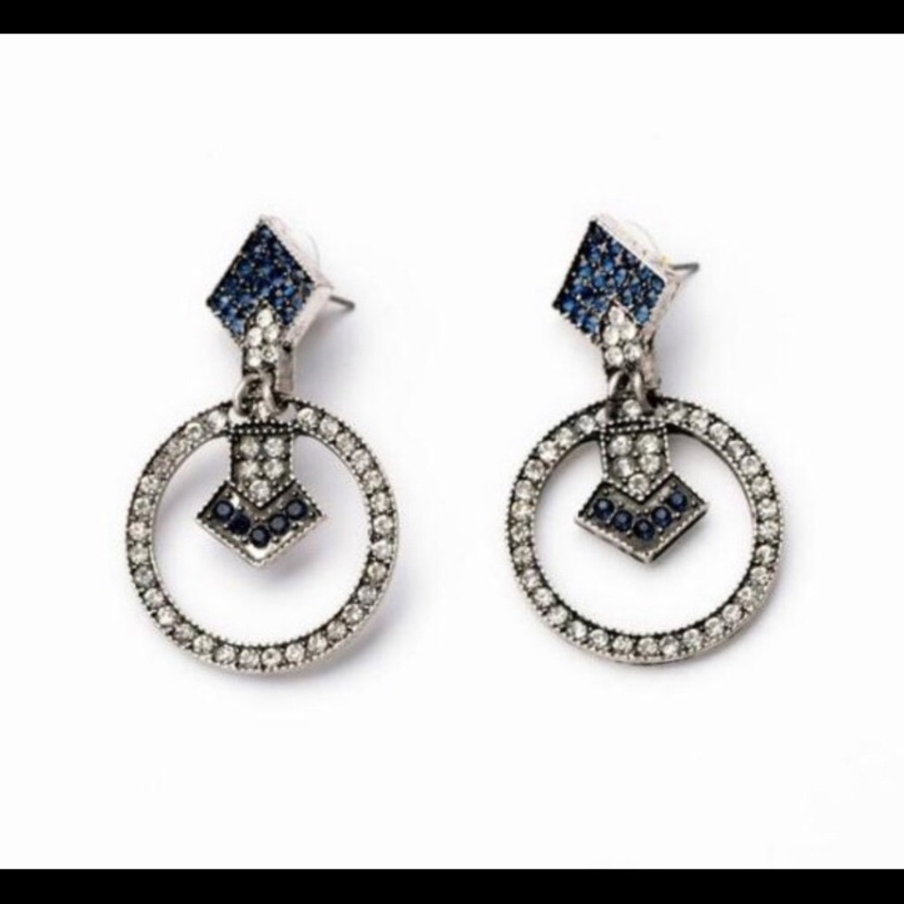 Dark blue and white rhinestone earrings